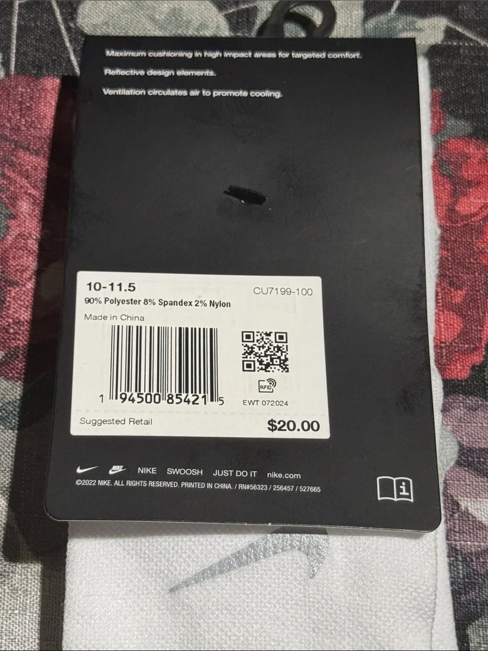 NWT NIKE DRI-FIT SPARK CUSHIONED CREW RUNNING SOCKS UNISEX WHITE/REFLECTIVE